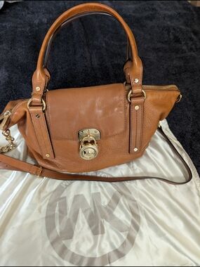 Michael Kors Cognac Leather Satchel with Gold-Tone Hardware
